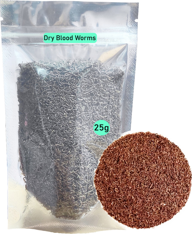 Grow Basket Dried Blood Worms Fish Food High Protein Treat for All Aquarium Fish Aquatic Pet Beef 0.025 kg Dry Young Fish Food