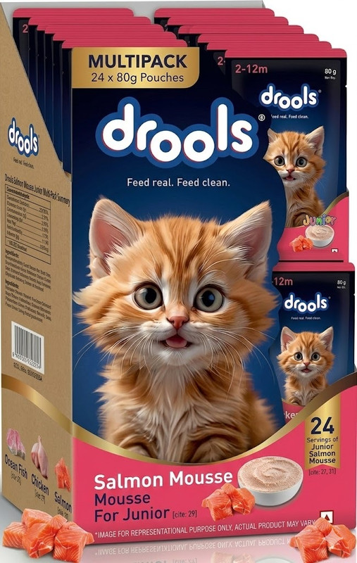 Drools Mousse For Kitten Cats Salmon 0.4 kg (5x0.08 kg) Wet Young Cat Food