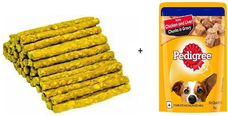 PEDIGREE Adult-Chicken and liver,Chunks in Gravy and Chicken stick-900gm Chicken 1 kg (2x0.5 kg) Dry Adult Dog Food