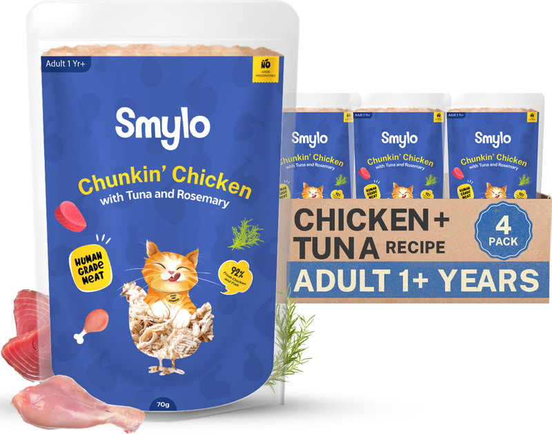 Smylo Natural Healthy Wet Cat Food (1+ yrs) Chicken, Tuna 0.07 kg (4x0.02 kg) Wet Adult Cat Food