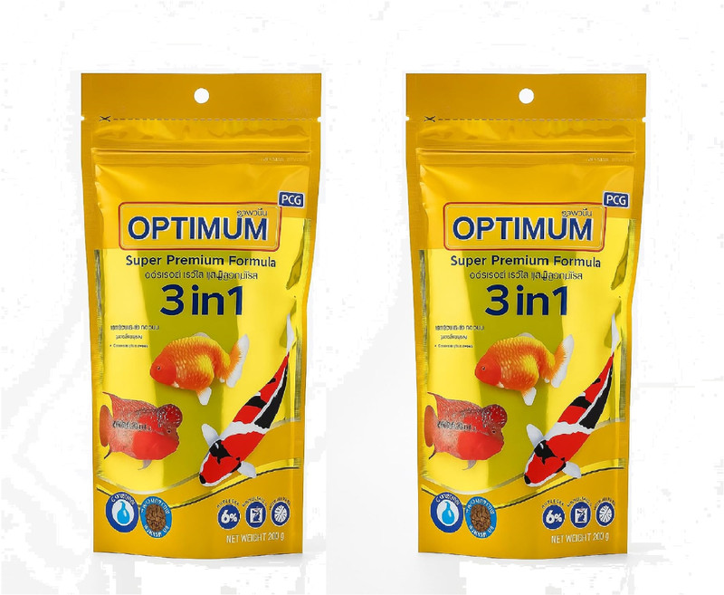 Optimum 3 IN 1 - 6% FISH FOOD FOR ALL TYPE FISH - 2 IN 1 COMBO - FAST COLOR,GROWTH Fish 0.2 kg (2x0.1 kg) Dry Adult, New Born, Senior, Young Fish Food