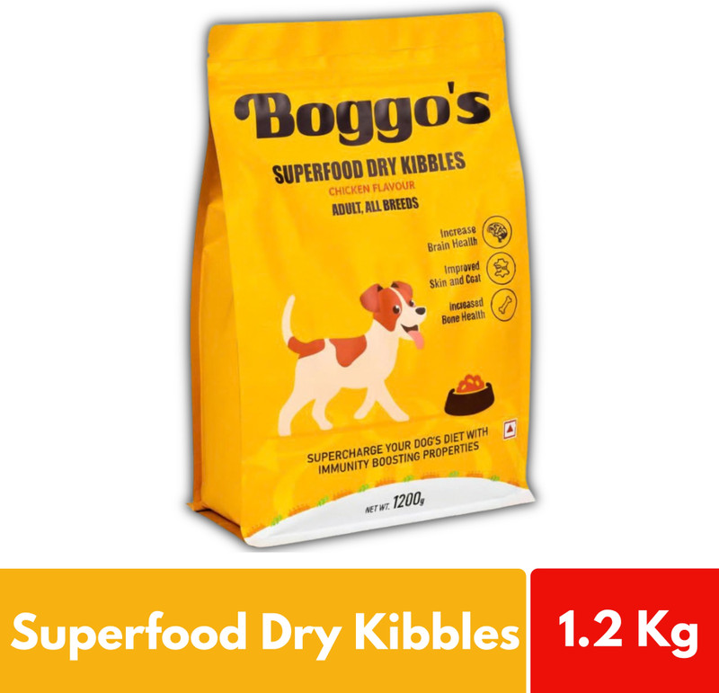 BOGGOS Superfood Dry Kibbles Ideal for Adult Dogs of All Breeds, Rice and Chicken 1.2 kg Dry Adult Dog Food