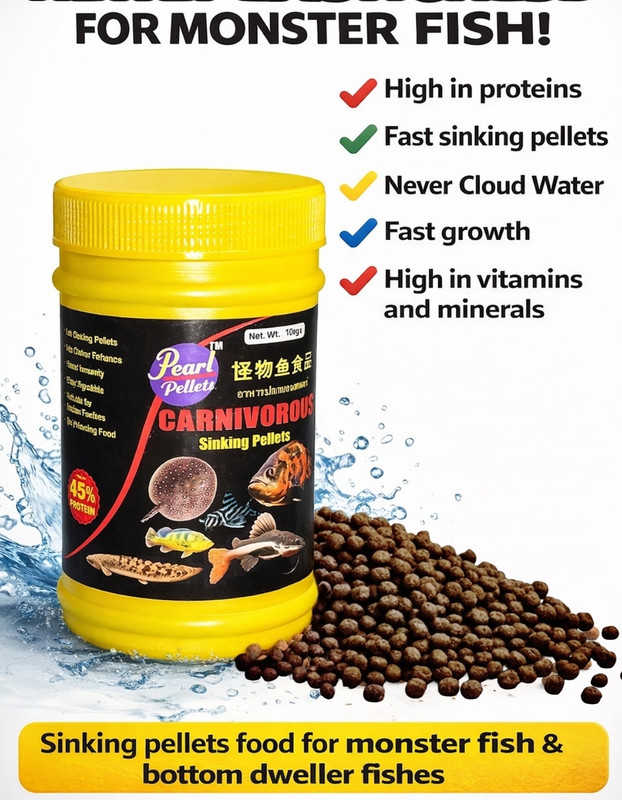 pearl pellets Pearl Pellets Carnivorous Sinking Food |for Monster Fish & Bottom Dweller Fish Fish 0.1 kg Dry Young, Senior, Adult Fish Food