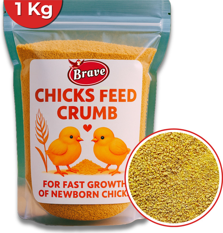 Brave Baby Chicks Feed Chicken Pellet Feed 1Kg Packet, for Fast Growthin of Chicks Chicken 1 kg Dry Adult, New Born, Senior, Young Bird Food