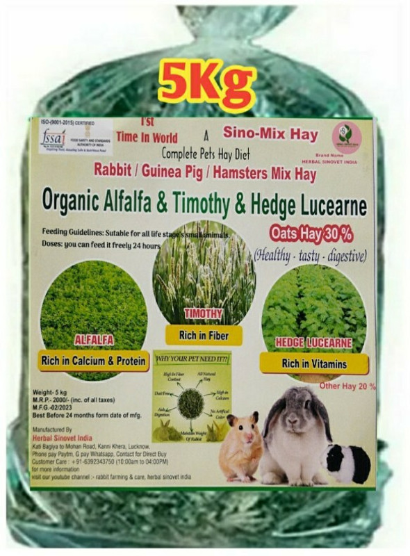 Herbal Sinovet India Timothy & Oats & Alfalfa Mix hay 5kg , ISO(9001-2015) Certified Liver 5 kg Wet Adult, Senior, Young, New Born Rabbit Food