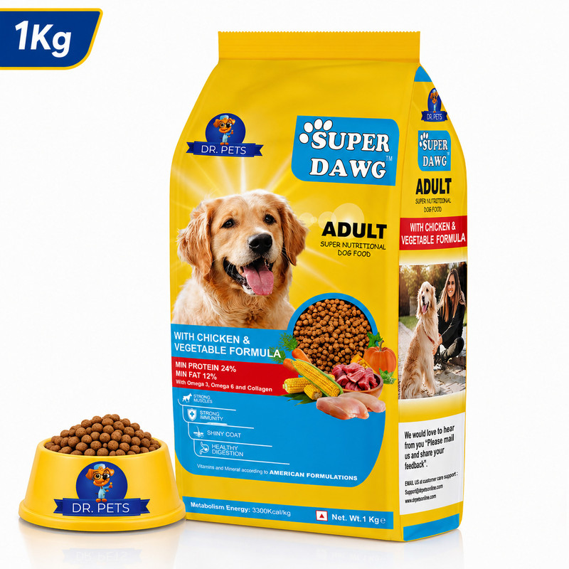 Dr.pets Adult Dry Dog Food Chicken & Vegetables High Protein Growth Formula Chicken 1 kg Dry Adult, Senior Dog Food