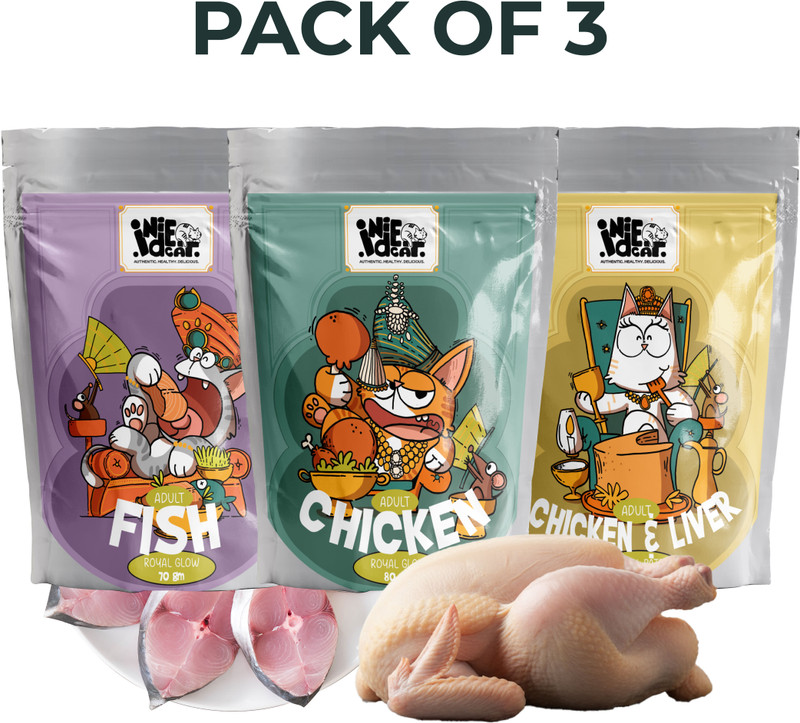 Indie Cat Chicken Royal Glow 5x80g, Chicken Liver Royal Pate 5x80g, Fish Royal Glow 5x70g Chicken, Fish, Liver 1.15 kg (15x0.08 kg) Wet Adult Cat Food