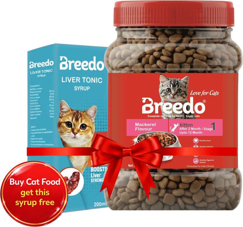 Breedo Ocean Fish Kitten Dry Food with Free 200ml Liver Tonic Syrup Combo Fish 0.6 kg Dry Young Cat Food