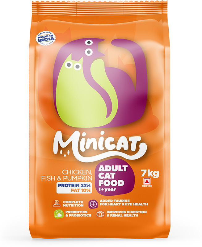 All4pets Minicat Adult Cat Food–Chicken, Fish & Pumpkin-1kg-Ektek Global Chicken, Fish 1 kg Dry Adult Cat Food