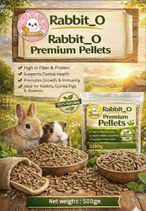 Rabbit_O Alfalfa Pellets – Premium Daily Nutrition for Young Rabbits Vegetable 0.9 kg Dry All Life Stages Rabbit Food