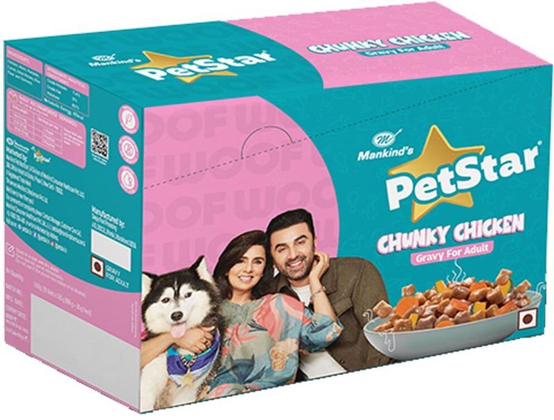 PetStar Mankind Adult Wet Dog Food | Chunky Chicken Gravy | 100g+20g Free (Pack of 15) Chicken 1.8 kg (15x0.12 kg) Wet Adult, Senior Dog Food