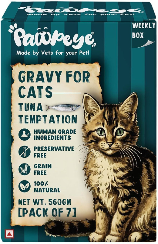 Pawpeye Tuna Temptation Weekly Box Grain Free, No Preservatives Healthy Wet Cat Food Chicken 0.56 kg (7x0.08 kg) Wet All Life Stages Cat Food