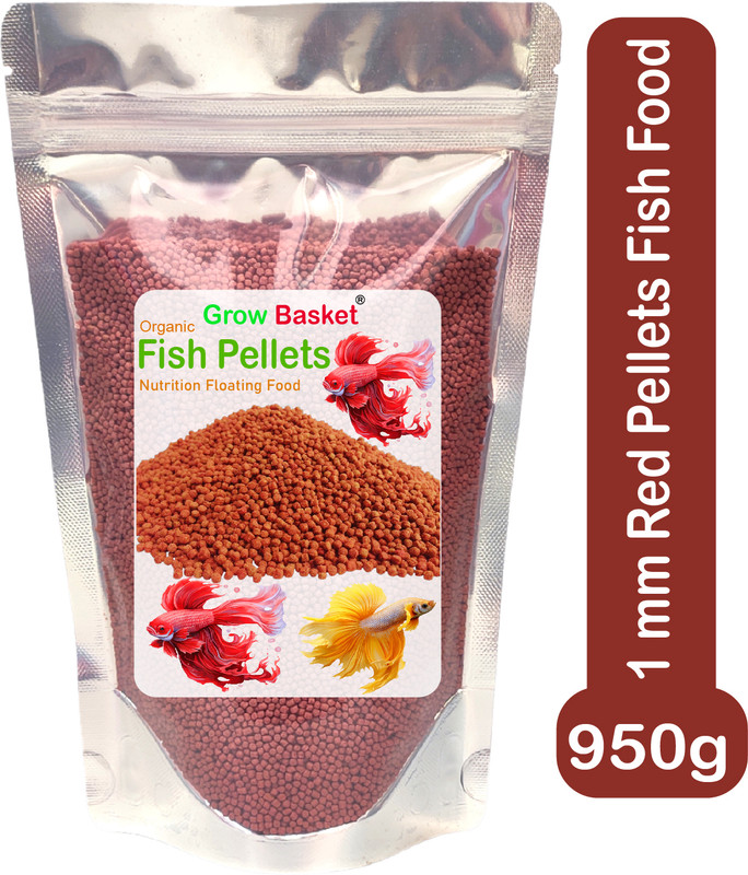 Grow Basket Red pellet 1mm Fish food high protein fastest growth colour enhancer Aquarium Prawn 0.95 kg Dry Adult, New Born, Senior, Young Fish Food