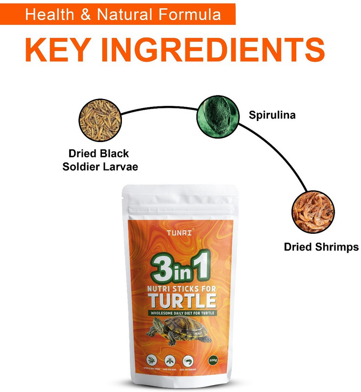 TUNAI 3in1 Formula Multi Nutritious Turtle Food Sticks Daily Feed Shrimp 0.1 kg Dry Adult, New Born, Senior, Young Turtle Food