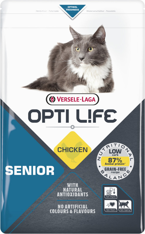Versele -Laga Opti Life Cat Senior Dry Cat Food | Premium Chicken Flavour | Balance Nutrition| Chicken 2.5 kg Dry Senior Cat Food