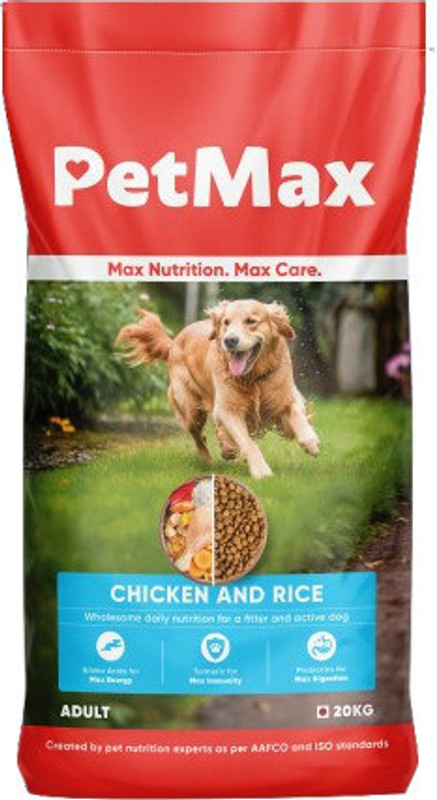PETMAX Smarty Dry Dog Food|Chicken & Rice|Gluten Free |Turmeric for Higher Immunity Chicken, Rice 20 kg Dry Adult Dog Food