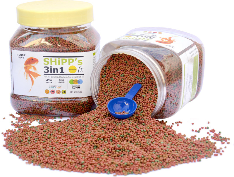 TUNAI 3 In 1 SHiPP Formula Floating Type Pellets Fortified With Spirulina Fish Food 0.25 kg Dry Adult, New Born, Senior, Young Fish Food