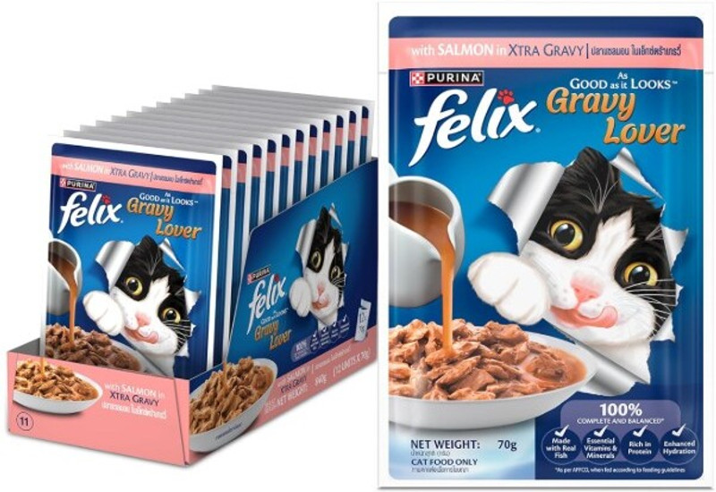 purina Felix Gravy Lover Wet Cat Food with Real Salmon Chunks Salmon 0.07 kg (12x0.01 kg) Wet All Life Stages Cat Food