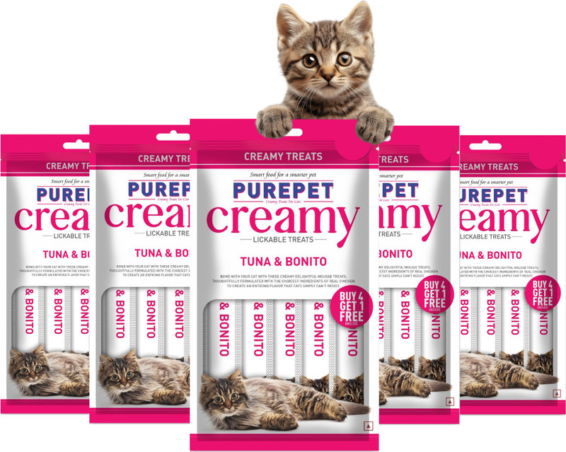 Purepet Purepet Creamy Lickable (15g x5 Pieces) Cat Treat Bonito Tuna 0.075 kg (5x0.01 kg) Wet Adult Cat Food