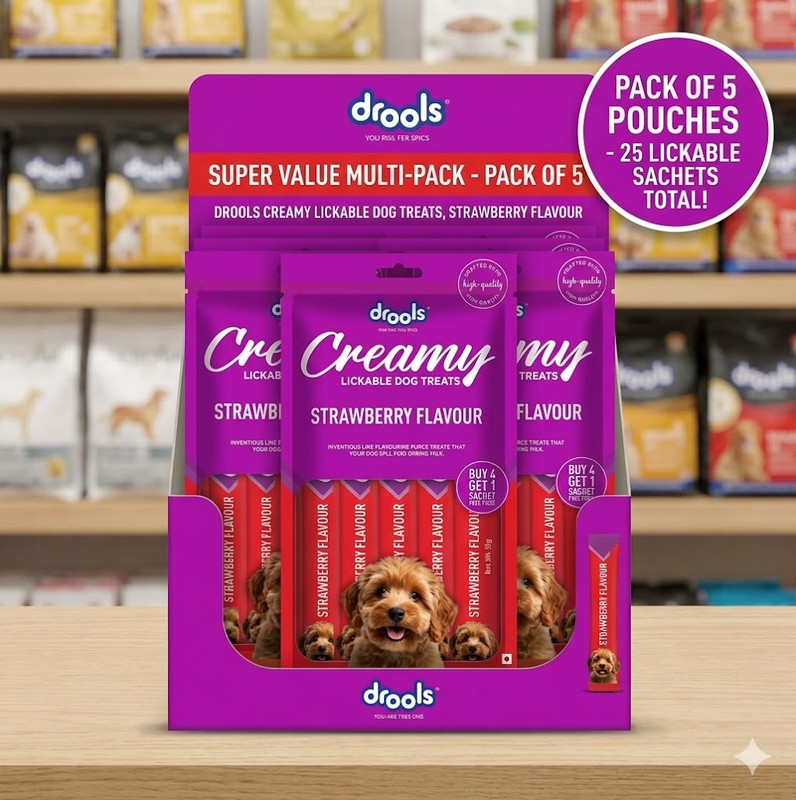 Drools Drools Adult & Puppy Dog Strawberry Creamy Treats, Pack of 5 Strawberry Dog Treat(375 g, Pack of 5)
