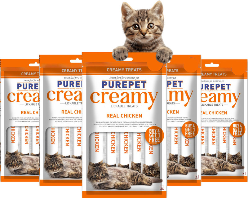 Purepet Creamy Lickable Cat Treats, Real Chicken, Pack of 5 x 75G Chicken 0.075 kg (5x0.01 kg) Wet Adult Cat Food