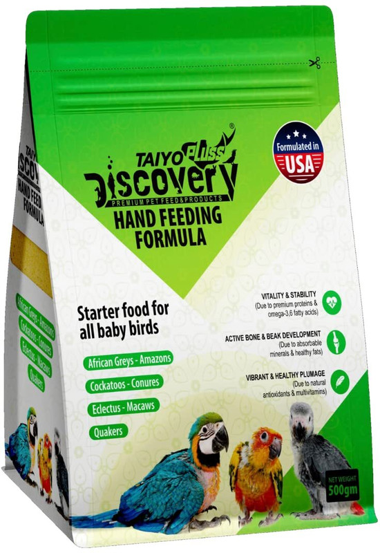 Taiyo Pluss Discovery Hand Feeding Formula for All Baby Birds - 500 g Pouch Fruit 0.5 kg Dry Young Bird Food
