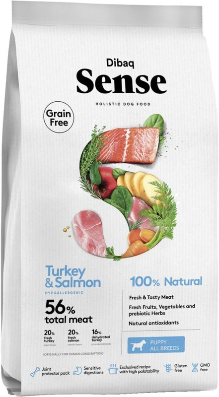 Dibaq Sense Puppy Turkey & Salmon Grain Free (Palatability Guaranteed), 2kg Turkey, Salmon 2 kg Dry New Born, Young Dog Food