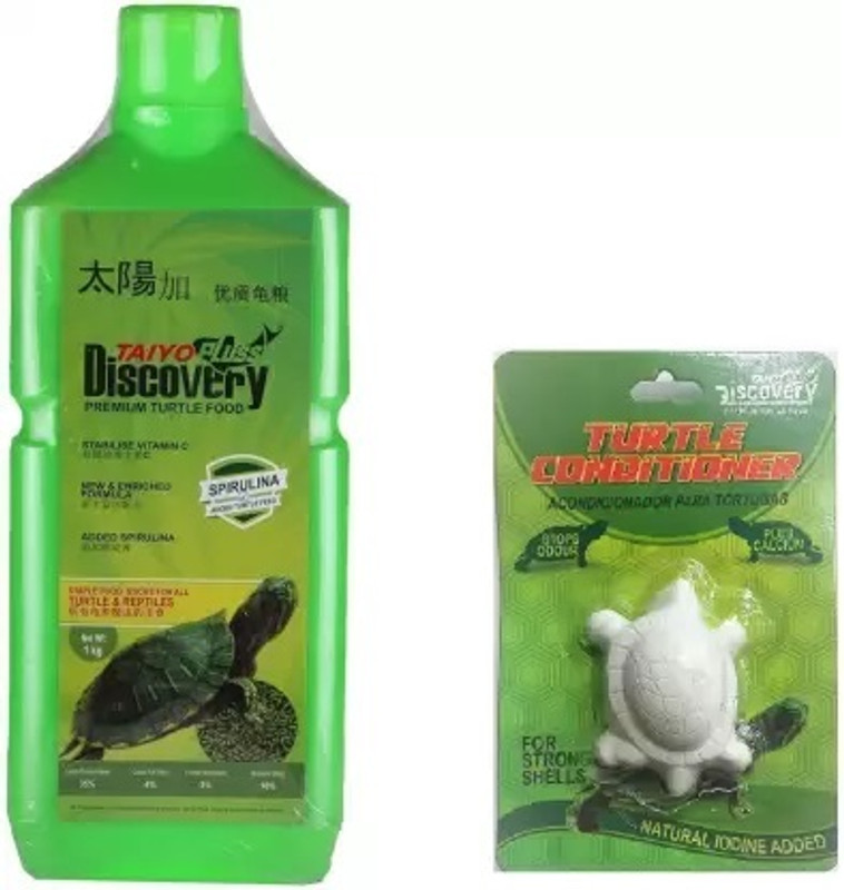 Taiyo Pluss Discovery 1kg long container with one turtle conditioner Sea Food 1 kg Dry Young Turtle Food