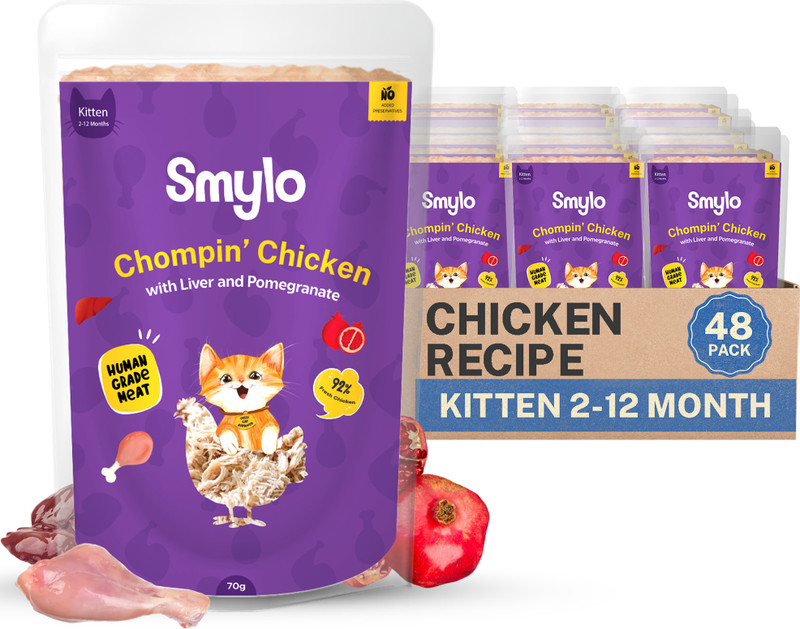 Smylo Natural Healthy Wet Kitten Food (2-12 Months) Chicken, Liver 1.68 kg (24x0.07 kg) Wet Young Cat Food