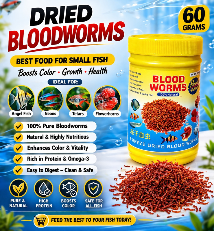 pearl pellets Dried Bloodworms 60g | Ideal for Angel Fish, Neon Tetras,Flowerhorn & Small Fish Fish 0.06 kg Dry All Life Stages Fish Food