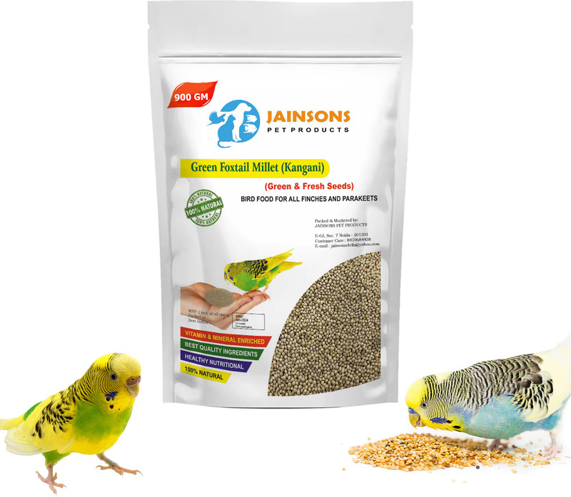 Jainsons Pet Products Green Foxtail Millet (Kangani) 0.9 kg Dry Young, Adult, Senior Bird Food