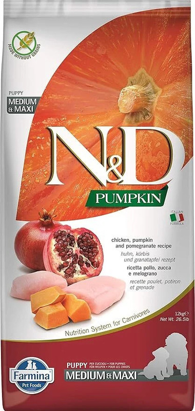 Farmina N&D Pumpkin Dry Dog Pet Food, Grain Free, Puppy Medium & Maxi Breed, 12 kg Wet New Born Dog Food