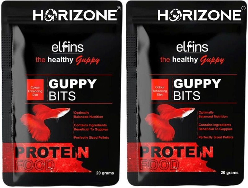 Horizone Elfins Colour Enhancing Special Guppy Bits Fish Food, 20G (Pack of 2) 0.04 kg (2x0.02 kg) Dry New Born, Young Fish Food