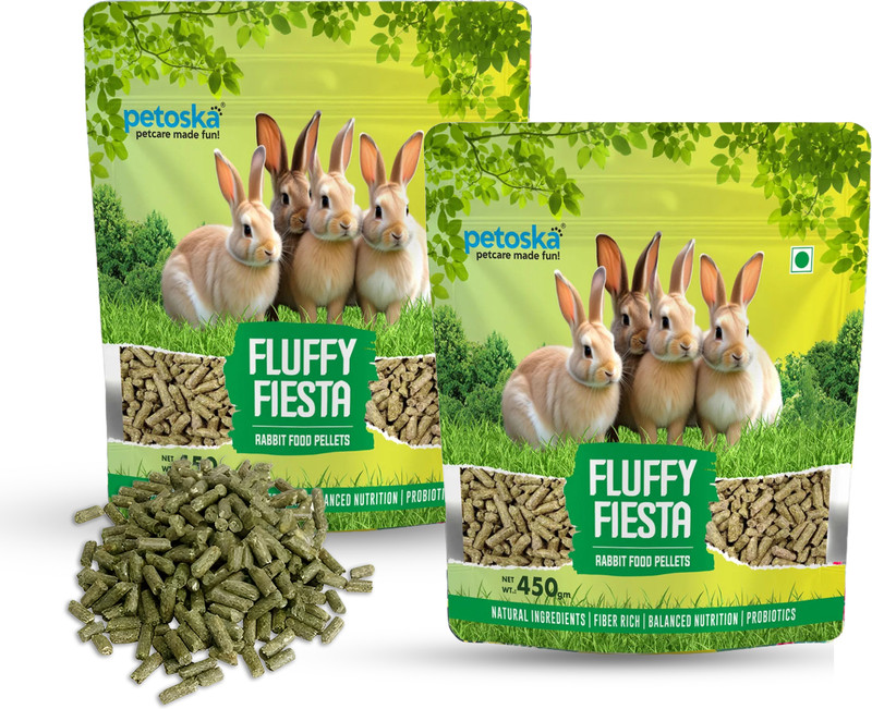 PETOSKA Rabbit Pellets Fluffy Fiesta Vegetable 0.9 kg (2x0.45 kg) Dry All Life Stages Rabbit Food