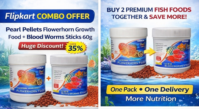 pearl pellets Pearl Pellets Flowerhorn Growth Food + Blood Worms Sticks Combo | 60g + 60g Fish 0.1 kg (2x0.05 kg) Dry All Life Stages, Young, Adult Fish Food