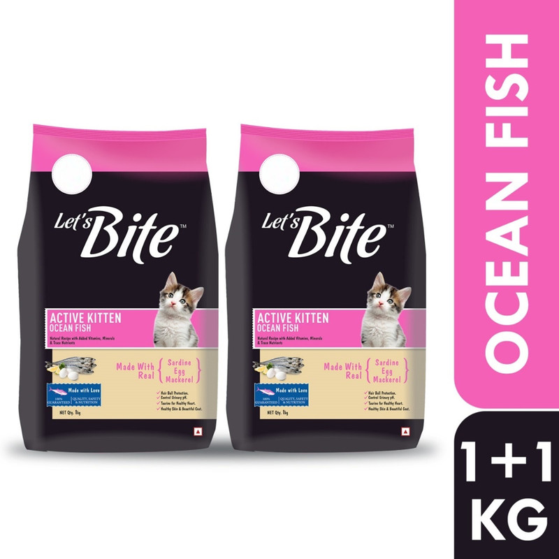 Let's bite Active Kitten Fish 2 kg (2x1 kg) Dry Young Cat Food