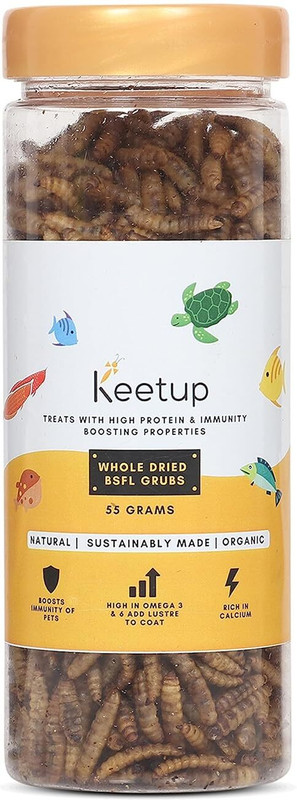 Keetup Dried Black Soldier Fly Larvae - Food for Arowana, Oscar & Carnivorous Fishes 0.11 kg (2x0.06 kg) Dry Adult, Young, New Born Fish Food