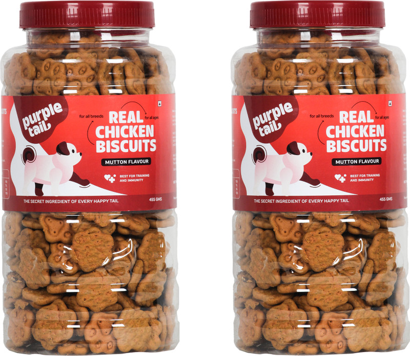 purple tail Combo Offer - Dog Real Chicken Biscuits -910Grams (Mutton Flavour) Mutton 0.91 kg (2x0.46 kg) Dry Adult, New Born, Senior, Young Dog Food
