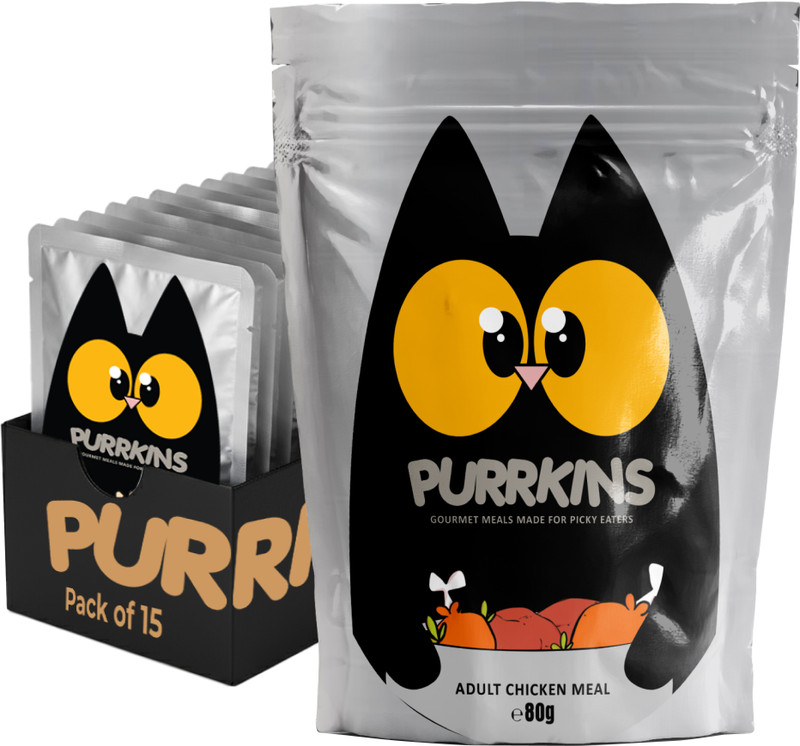 Purrkins Natural Healthy Wet Cat Food - Chicken Meal Chicken 1.2 kg (15x0.08 kg) Wet Adult Cat Food