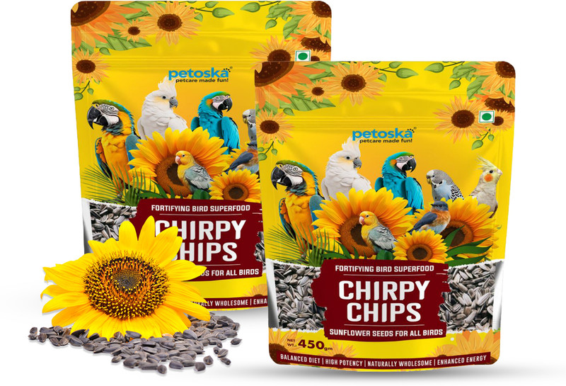 PETOSKA Bird Food Chirpy Chips Sunflower Seeds (Pack of 2) 0.9 kg (2x0.45 kg) Dry Adult Bird Food