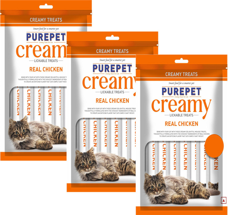 Purepet PUREPET CREAMY LICKABLE TREAT REAL CHICKEN ( PACK OF 3 Chicken 0.225 kg (3x0.07 kg) Wet Adult Cat Food