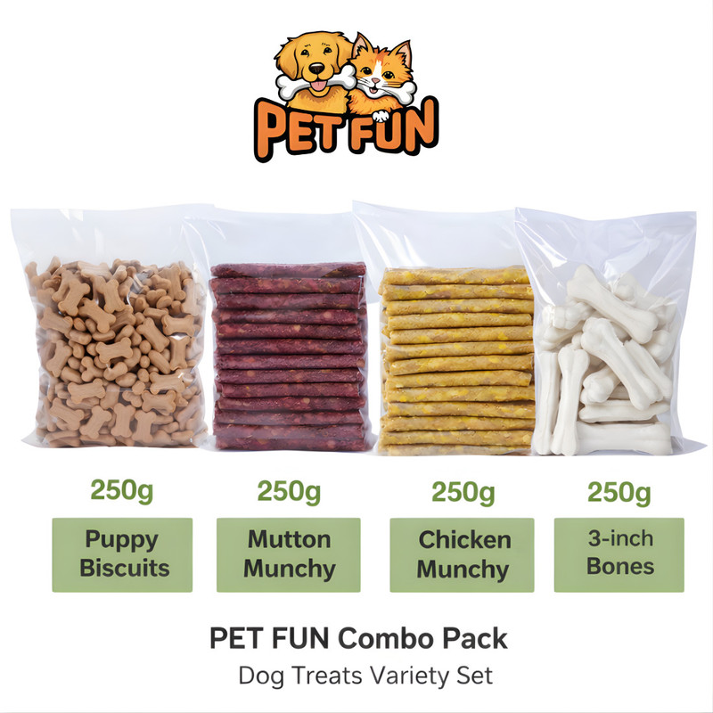 Petfun Dog Treats Combo 1kg Puppy Biscuits,Mutton and Chicken Munchy, 3-Inch Bones Chicken, Mutton 1 kg Dry Adult, Senior, Young Dog Food