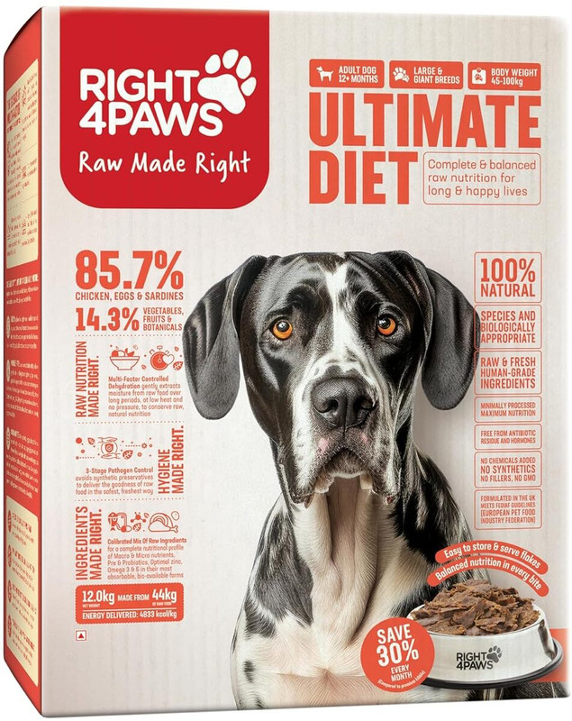 RIGHT 4PAWS Large & Giant Breed Diet for Adult, High Nutrition 85.5% Quality Animal Source Chicken, Meat, Fish 12 kg (6x2 kg) Dry Adult, Senior Dog Food