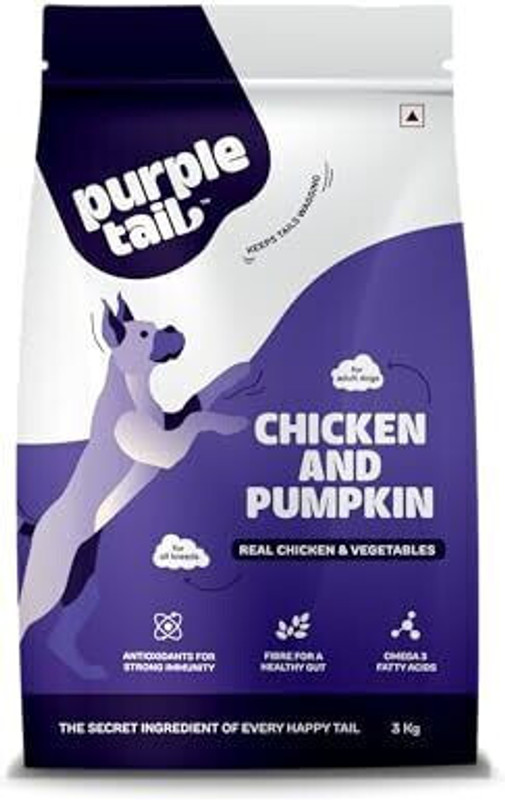 purple tail Puppy Dry Dog food 3 kg with Free Chicken in Gravy 2 Pack (140gms) Chicken 3 kg Dry Adult Dog Food