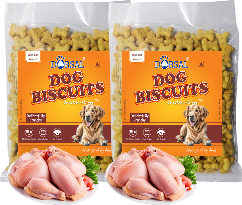DORSAL Real Dog Biscuits 2 kg Pack, ( 1kg + 1kg ) Combo Offer chicken flavor Chicken 2 kg (2x1 kg) Dry Adult, Senior, Young Dog Food
