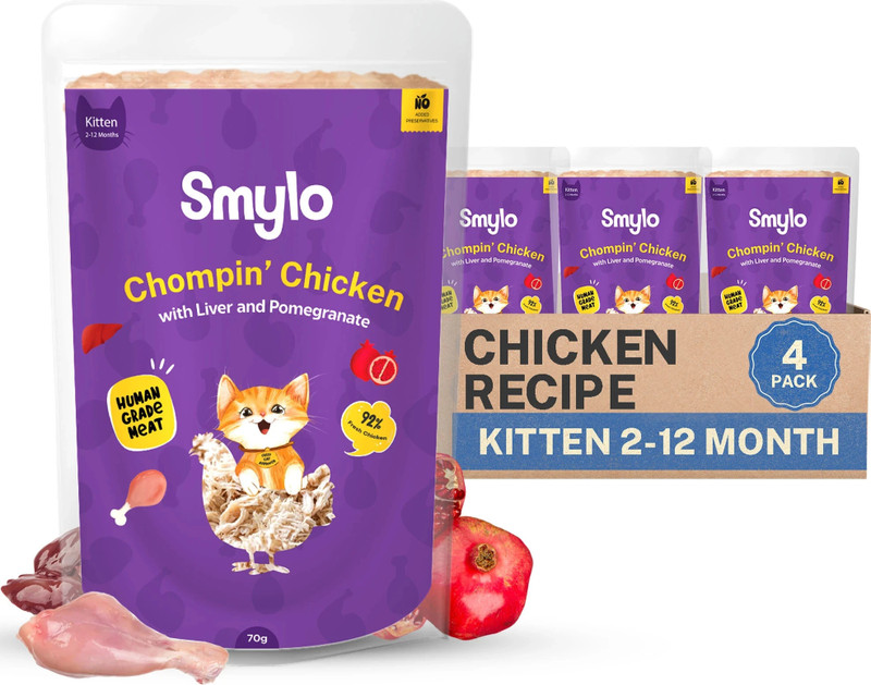 Smylo Natural Healthy Wet Kitten Food (2-12 Months) Chicken, Liver 0.28 kg (4x0.07 kg) Wet Young Cat Food
