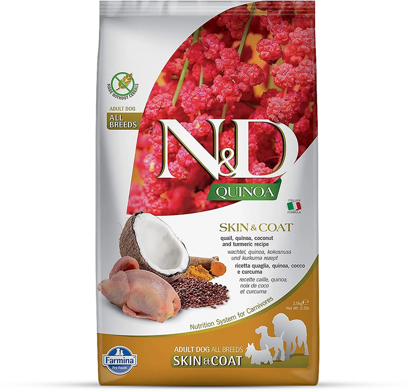 Farmina N&D Grain Free Quinoa Monoprotein Skin & Coat - (Quail, Coconut & Turmeric) Coconut, Chicken 2.5 kg Dry Adult Dog Food
