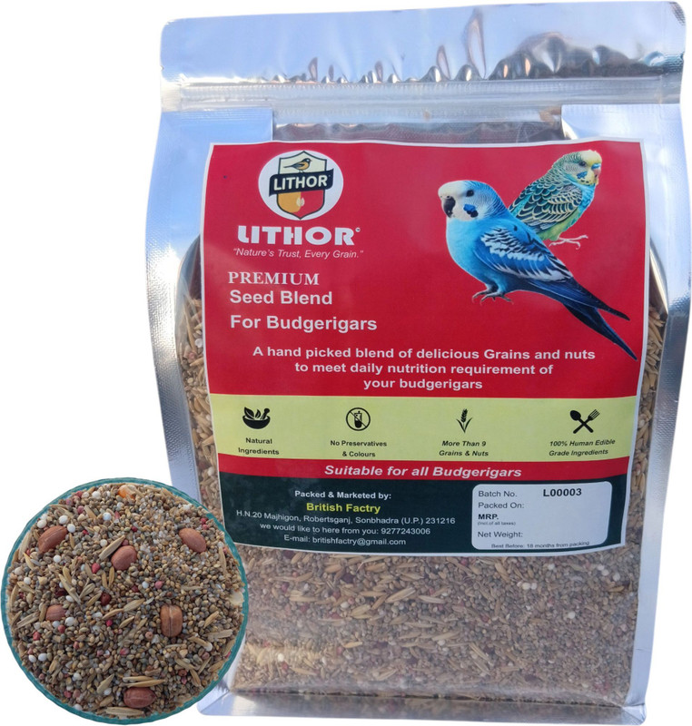 lithor Budgie Premium Seed Blend with Millets & Nuts – 450 g 0.45 kg Dry All Life Stages Bird Food