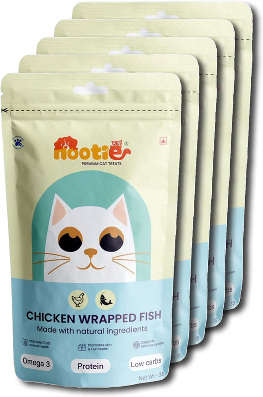 Nootie Premium Cat Treats – Chicken Wrapped Fish, Omega 3 Rich (35g) Chicken, Fish 0.175 kg (5x0.03 kg) Dry Adult Cat Food