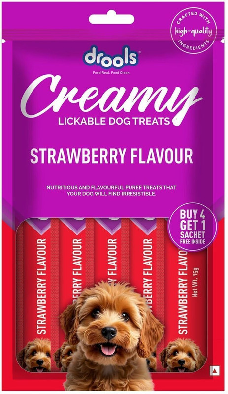 Drools Drools Adult Dog & Puppy Treats, Creamy Strawberry Sticks Pack of 5 Strawberry 0.375 kg (5x0.07 kg) Wet Young, Adult, Senior Dog Food